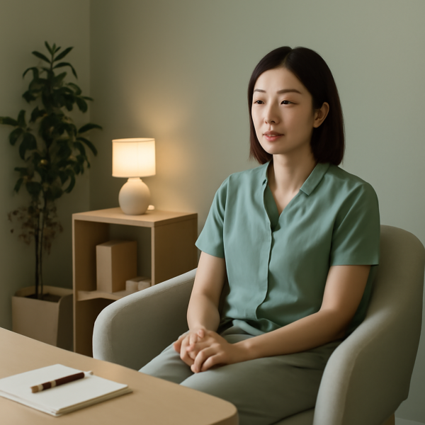 테라피스트가 업무 후 휴식을 취하며 컨디션을 회복하는 편안한 공간 모습