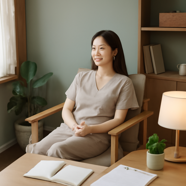 테라피스트가 쾌적한 공간에서 휴식을 취하는 모습