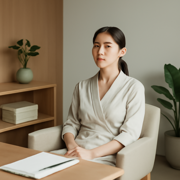 테라피스트가 휴식 공간에서 편안하게 심리적 안정을 취하는 이미지