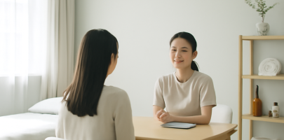테라피스트가 편안한 업무 환경에서 고객을 응대하는 모습